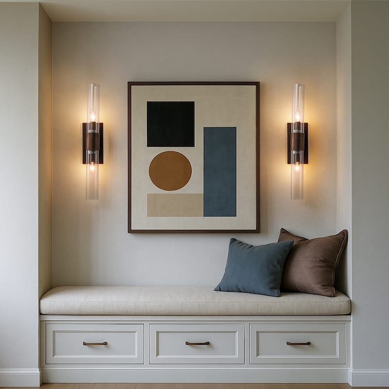 Tall Antique Bronze Modern Vanity Light Over Mirror Unique/Statement Double Wall Sconce for Bathroom Living Room Bedroom(2 Pack)