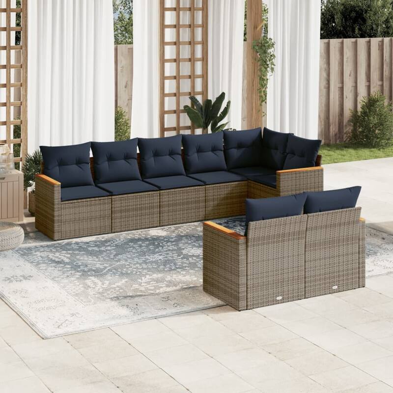 vidaXL Patio Sofa Set with Cushions Outdoor Conversation Furniture Poly Rattan - 24.4x 24.4x 27.2