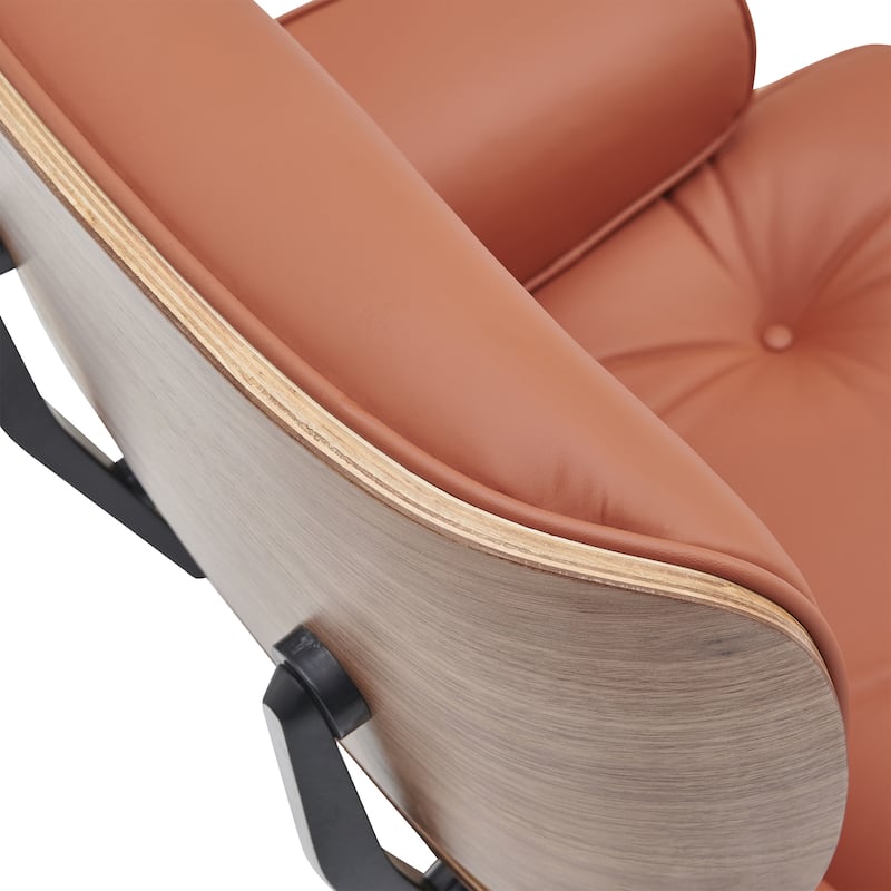 Mid-century Modern PU High-back Swivel Lounge Chair with Ottoman for Living Room and Bedroom