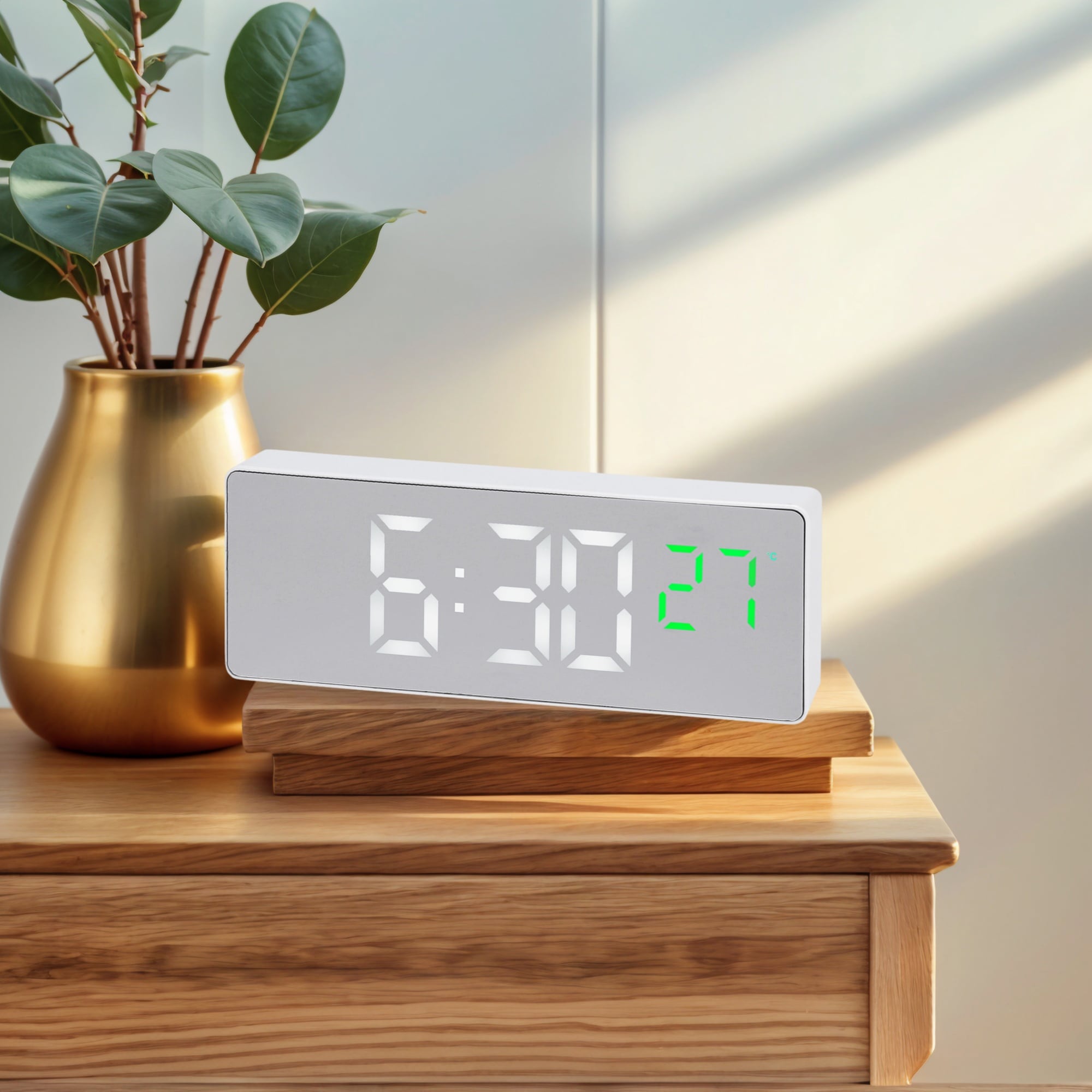 Three Alarm Clock Snooze Function Big Numbers Display Battery