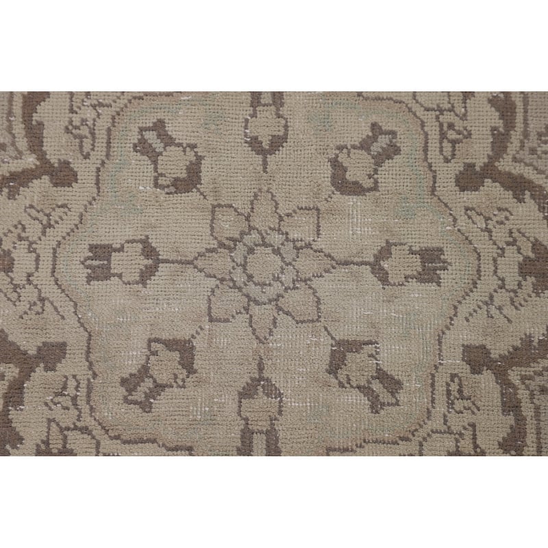 Traditional Tabriz Persian Vintage Rug Hand-Knotted Beige Wool Carpet - 6'6"x 9'7"