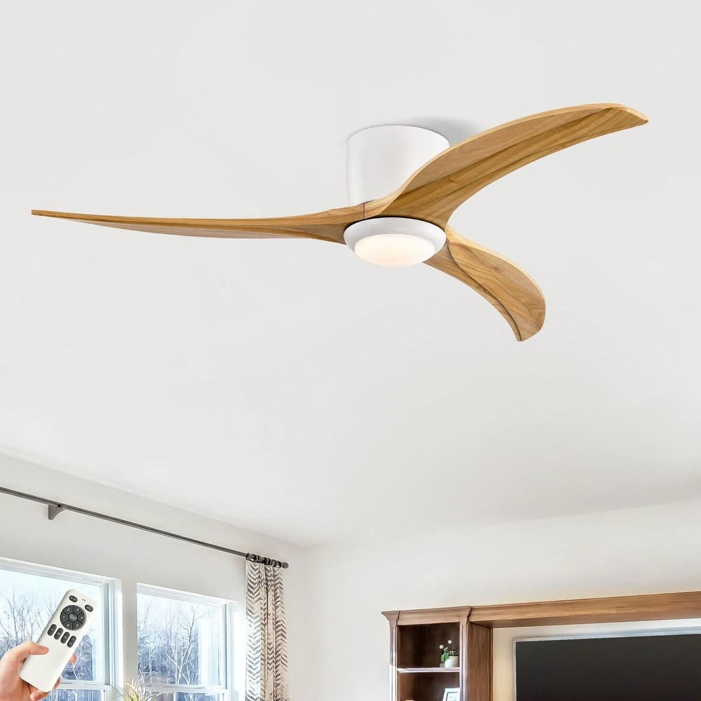 Cusp Barn 52" Flush Mount Wood Ceiling Fan With Light and Remote, Noiseless Reversible Motor 6 Speeds Ceiling Fan for Bedroom