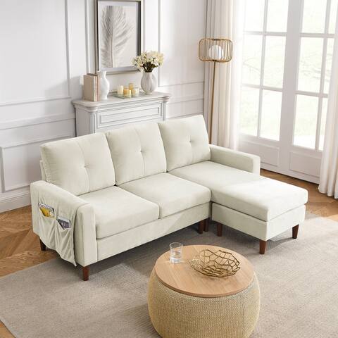 Convertible Sectional Sofa Chenille Couch, 3 Seats L-shape Sofa with Removable Cushions
