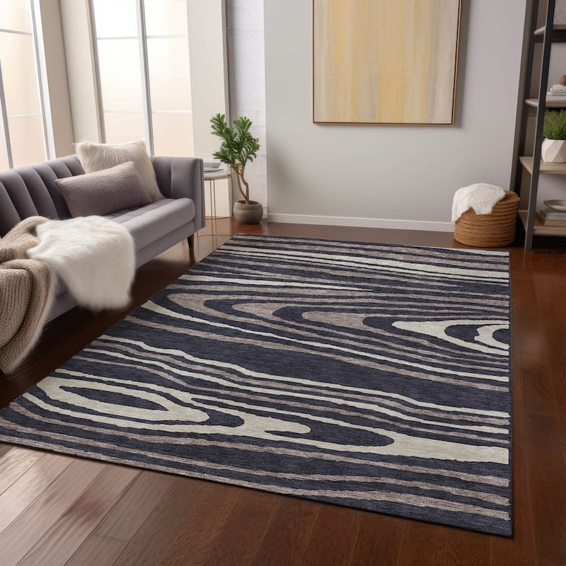 Machine Washable Indoor/ Outdoor Abstract Illusion Chantille Rug
