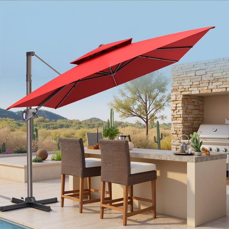 VredHom Outdoor 9x11FT Patio Dual Top Cantilever Offset Umbrella