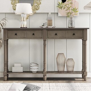 58 Inch Long Sofa Table with Drawer and Bottom Shelf for Living Room or ...