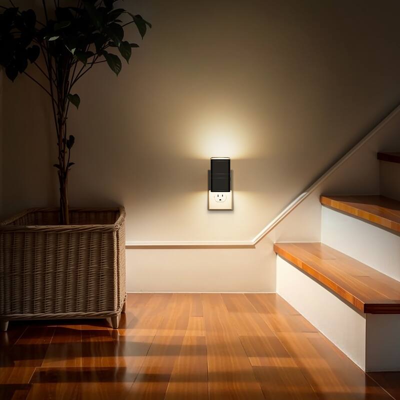 YANSUN Set of 2 Plug-in Dusk-to-Dawn Night Lights, Black Square Up Down Wall Lamp, 3000K Warm Light, Sliding Dimmer, US Plug