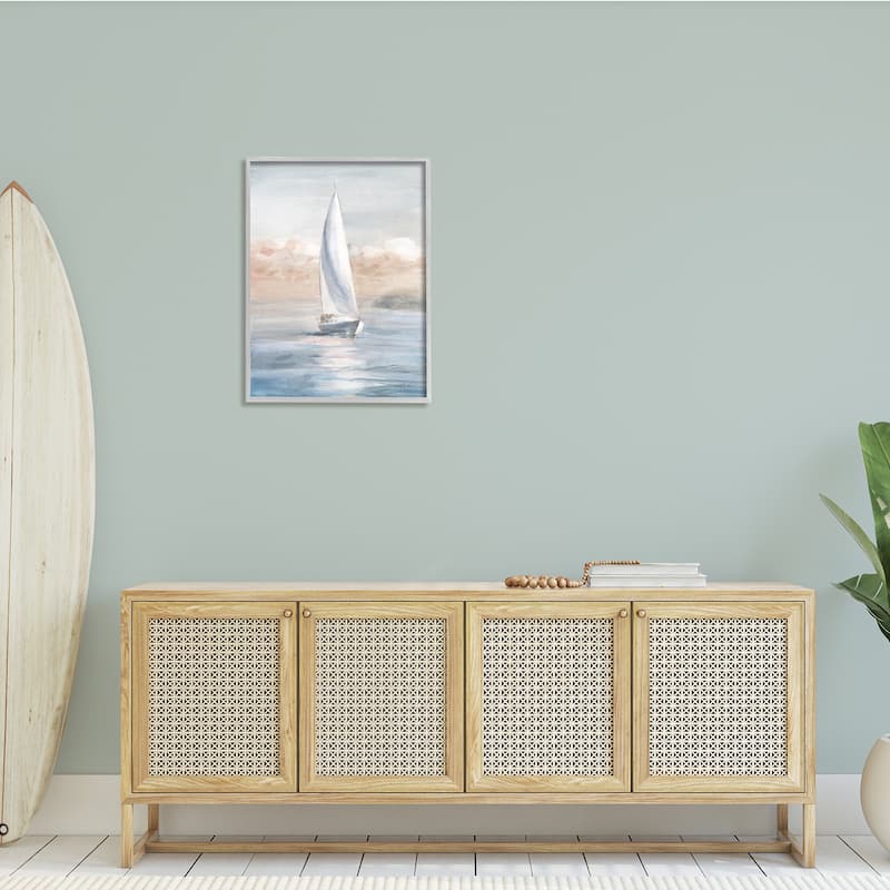 Stupell Sailboat Under Cloudy Morning Sunrise Soft Contemporary Ocean Framed Wall Art