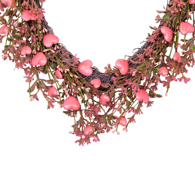 Hearts and Rosebuds Artificial Heart Shaped Valentine's Day Wreath - 18" - Pink