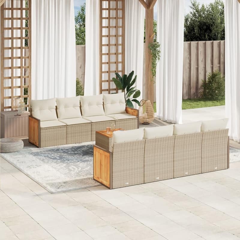 vidaXL Patio Sofa Set with Cushions Outdoor Furniture 9 Piece Poly Rattan - Beige and Cream - 21.7 x 24.4 x 27.2