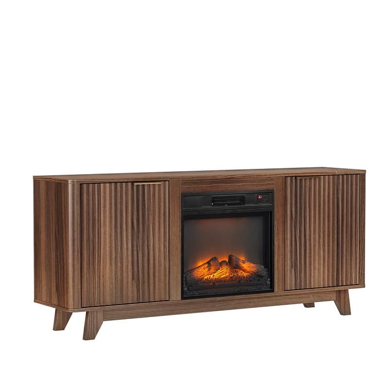 Farmhouse 58'' TV Stand For Tvs Up To 70'' With Electric Fireplace and 2-Door