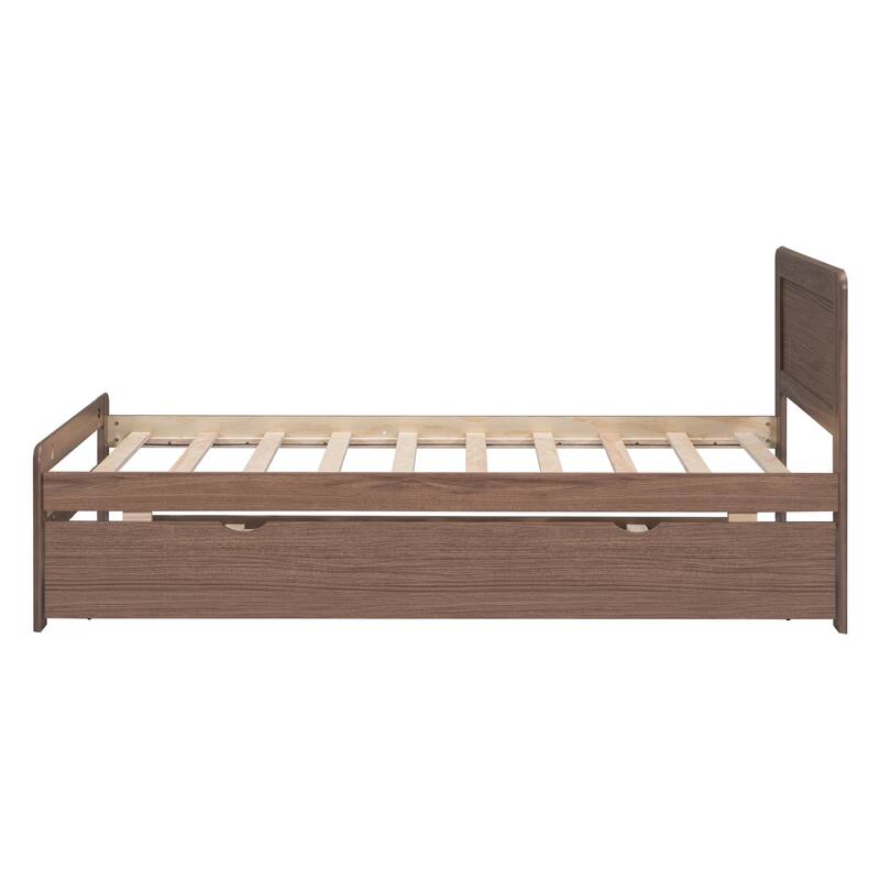 Modern Twin Size Platform Bed Frame with Trundle and Headboard