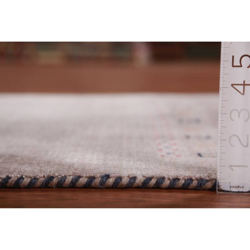 Hand Knotted Oriental 100% Wool Carpet Tribal Stripe Brown Gabbeh Area Rug - 4' 11'' X 3' 1''