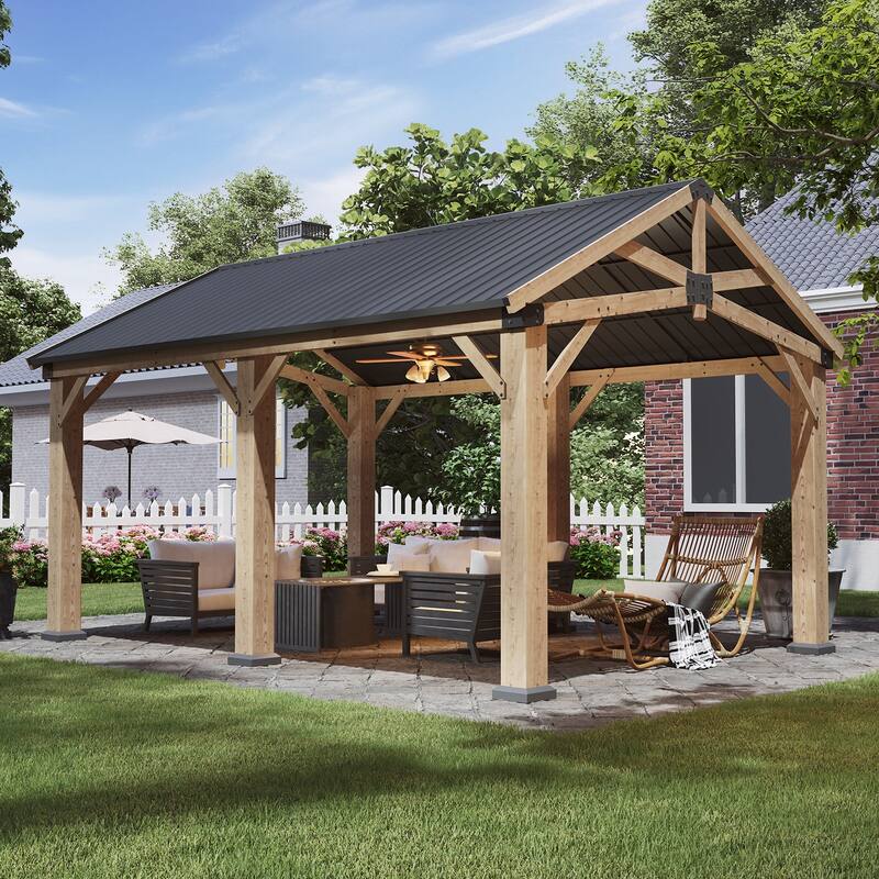 Outdoor Wood Gazebo with Galvanized Steel Gable Roof