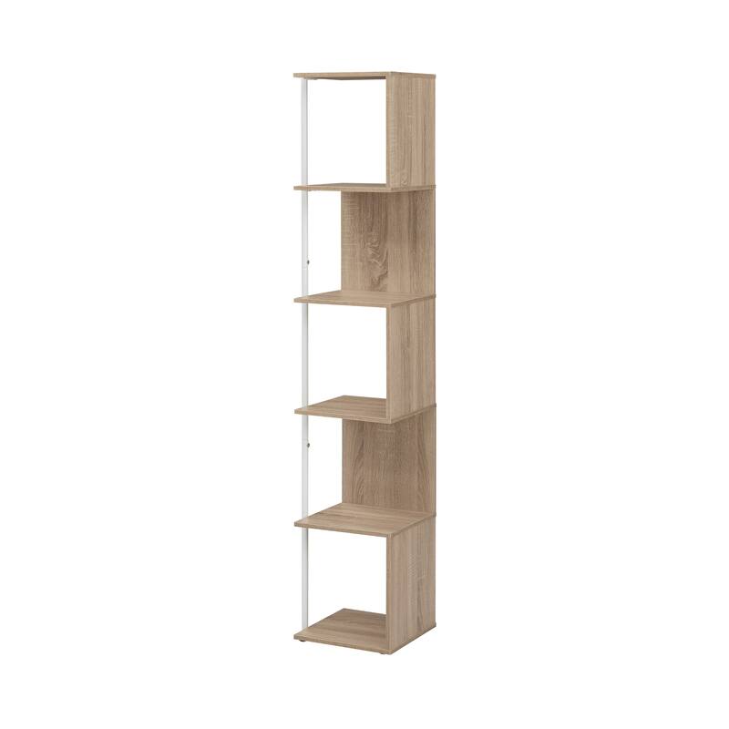 Furniture of America Linnea Modern 5 Tier Accent Corner Bookcase, Freestanding Display Bookshelf with Metal Post