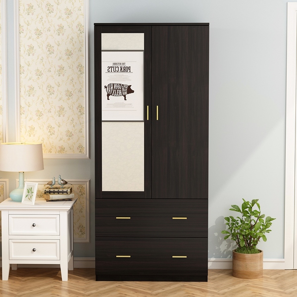 31.5 W x 72 H Two Door Wardrobe With Mirror White Dark Brown Armoires 31.5 W x 72 H On Sale Bed Bath Beyond 35591218