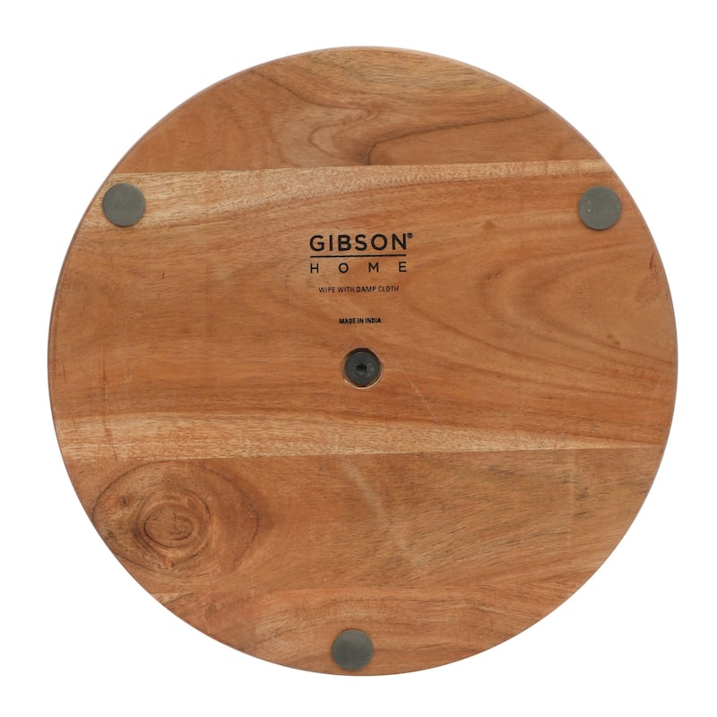 Gibson Home Gracious Dining 2-Tier Round Acacia Wood Serving Tray - 12" x 12" x 13.5"
