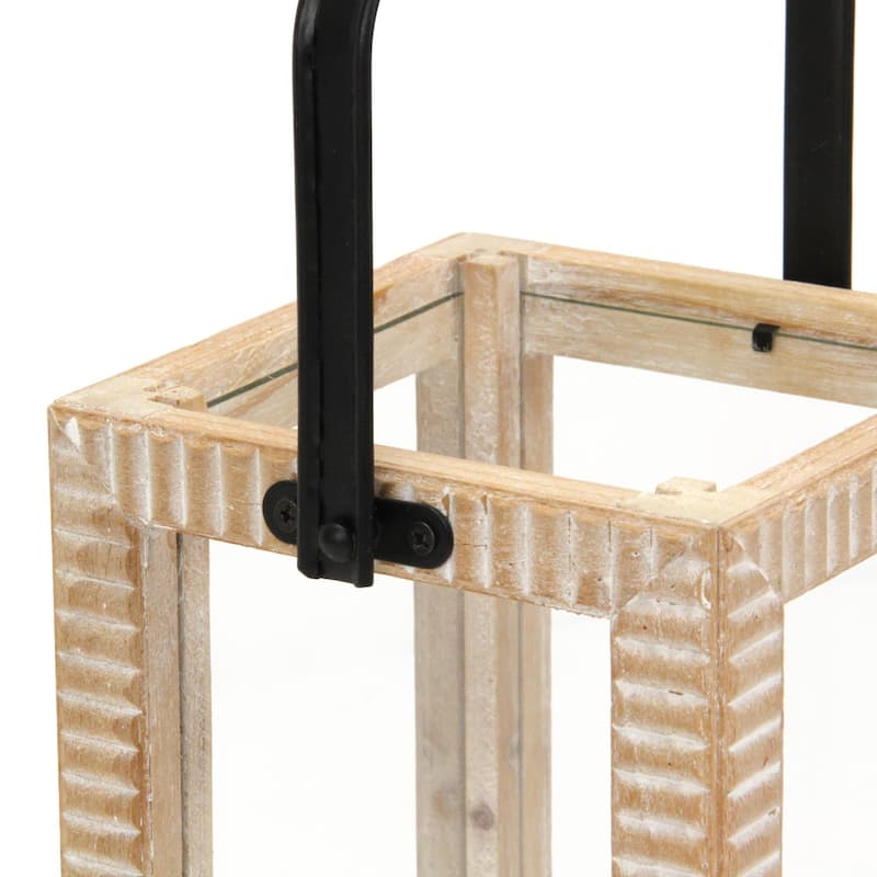 Ridged Rectangular Wooden Tabletop Lantern - 16"