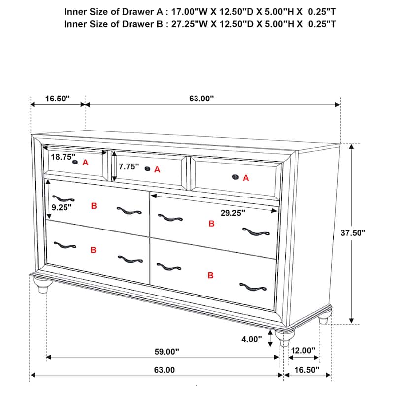 Barzini Modern Classic Wood 7-drawer Dresser