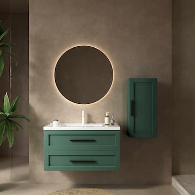 Wall-Mounted Floating Bathroom Vanity w/ 2 Sink Drawers NO Side Cabinet