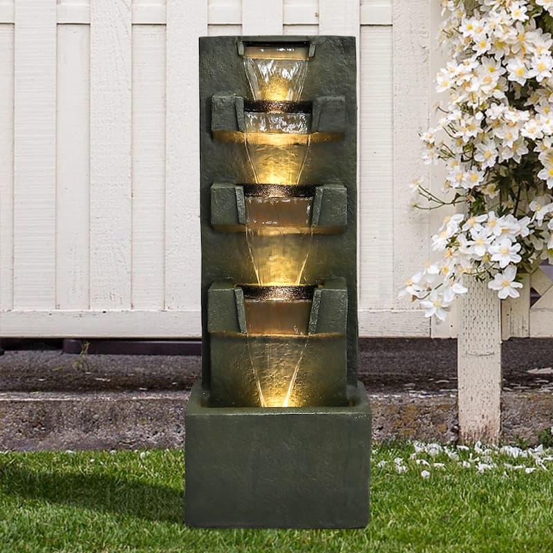 39.3-in High Indoor Concrete Water Fountain with Light for Patio Decor