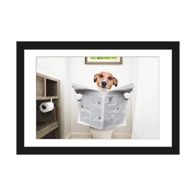 iCanvas "Dog On Toilet Seat Reading Newspaper II" by damedeeso