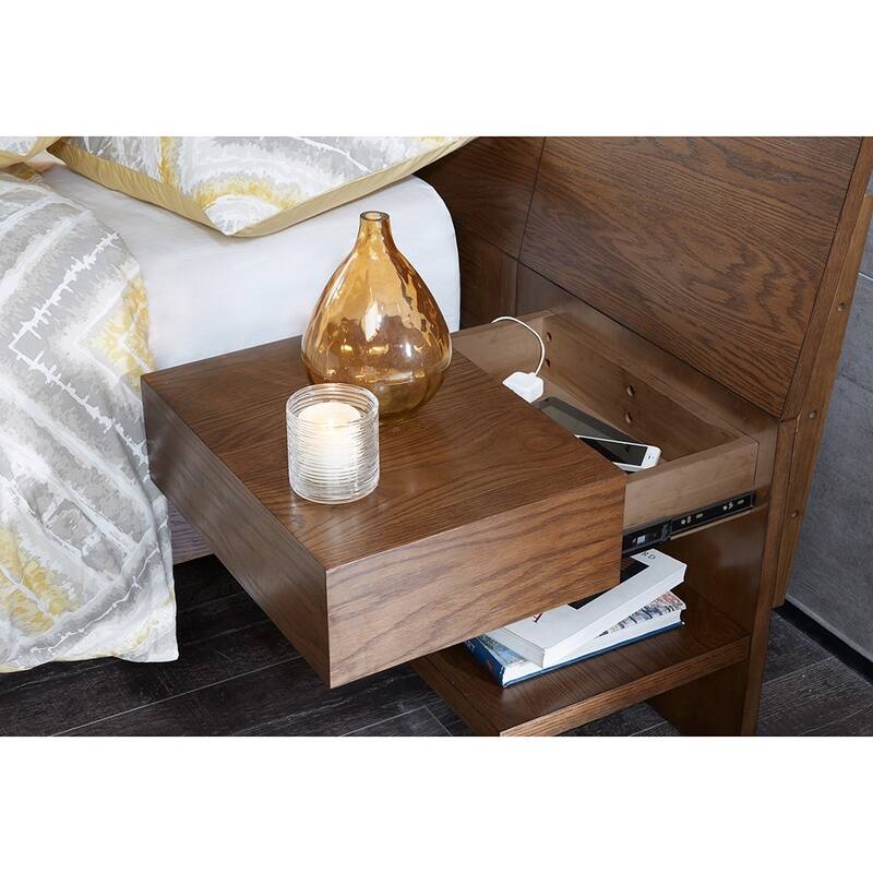 King Size Wood Storage Bed with 2 Built-in Nightstands and Hidden Storage