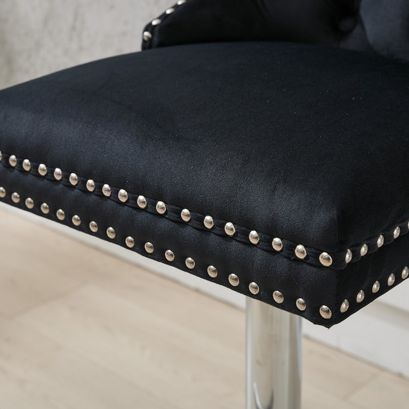 Adjustable Swivel Bar Stools Set of 2, Velvet Tufted Counter Height Bar Stools, Bar Chairs with Nailheads Trim & Back