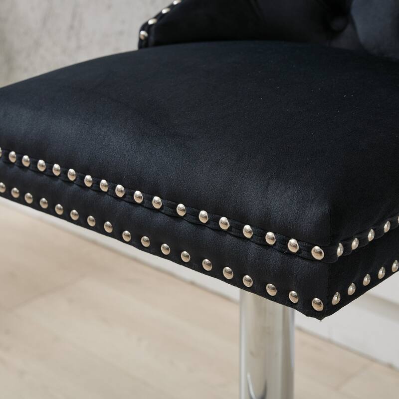 Thick Chrome Swivel Velvet Barstools,Adjustable Height,Modern Upholstered,Tufted Buttons&Diamond Pleating,Sponge&Spring Seat