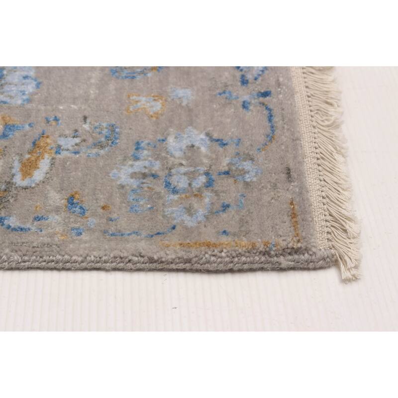ECARPETGALLERY Hand-knotted Heritage Grey Silk, Wool Rug - 2'7 x 10'0