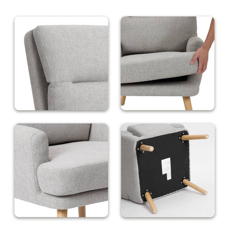 Accent Chair with Ottoman Set, Fabric Armchair with Wood Legs and Adjustable Backrest , Mid Century Modern Comfy Lounge Chair