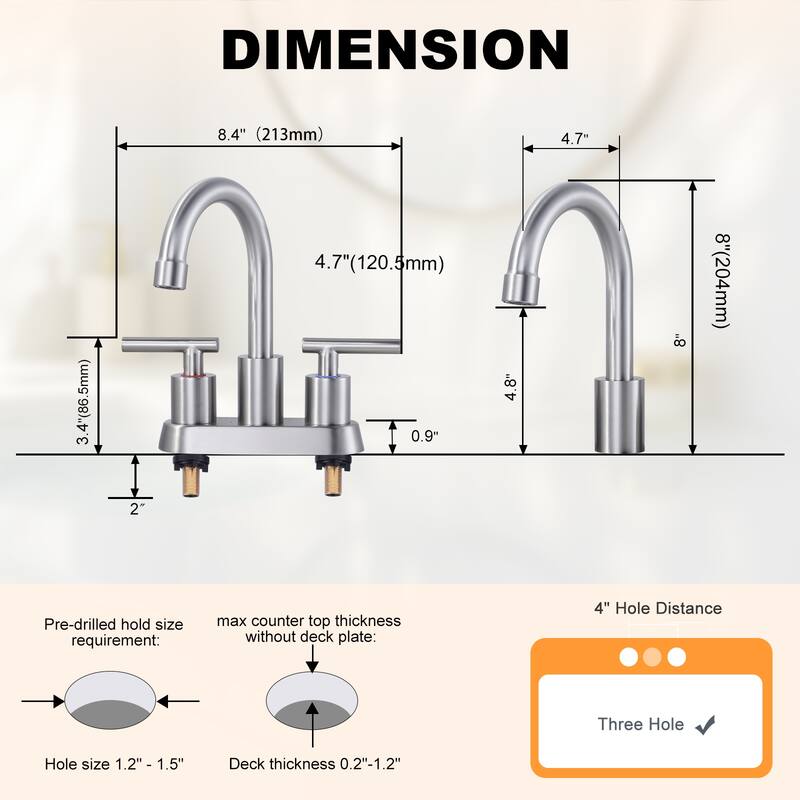 WOWOW 4 in. Centerset Double Handle High Arc Bathroom Faucet