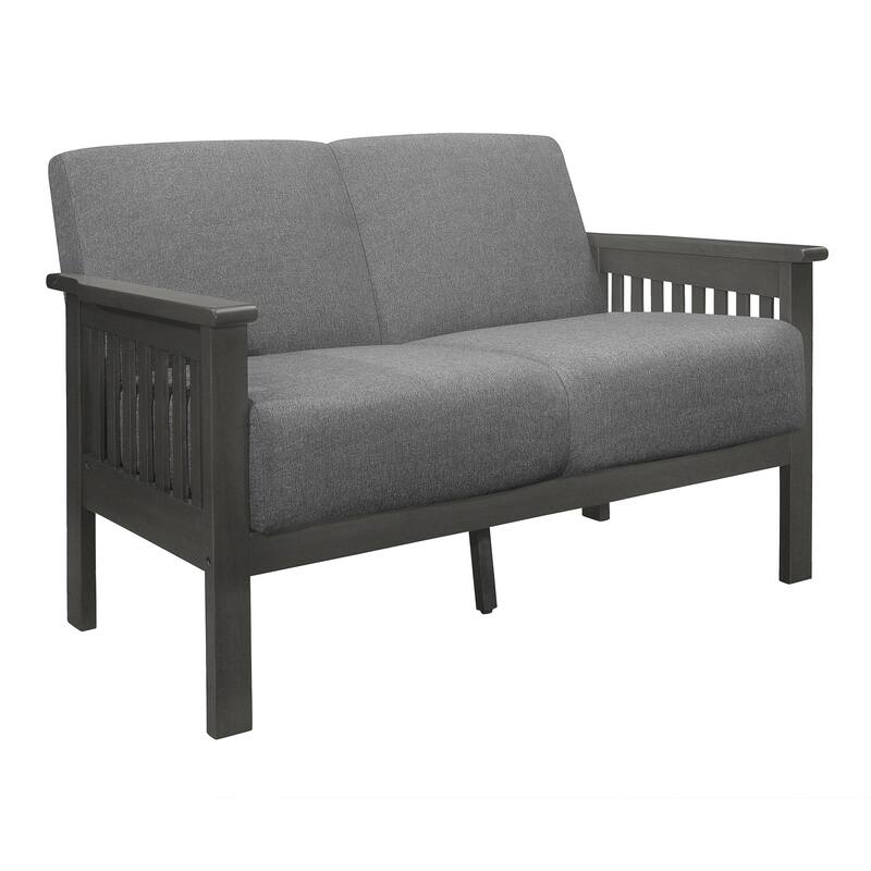 Classic Living Room 1Pc Loveseat Gray Cushion Seat And Back Solid Rubberwood Furniture Transitional Style