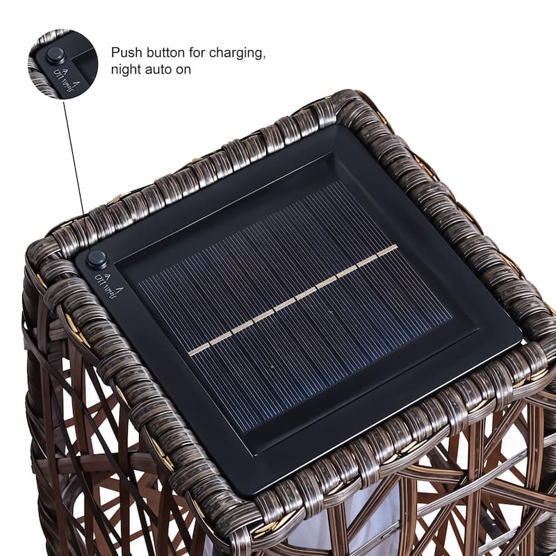 Tall Solar Floor Lantern Outdoor Rattan Light 7"x7"x27" Weatherproof