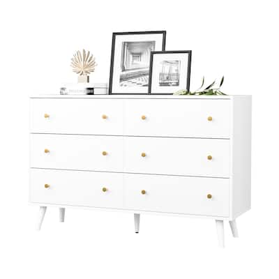 Dresser for Bedroom, Modern White 6 Drawer Dresser, 47.2" W