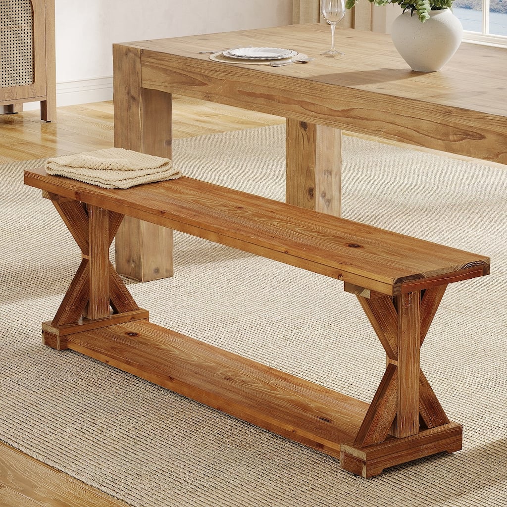 59" Solid Wood Dining Bench, Rustic Farmhouse Bench for Dining Table
