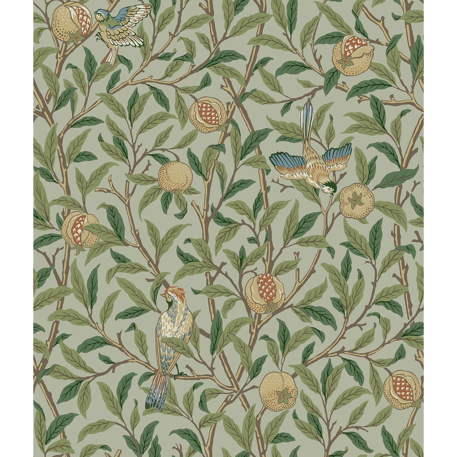 Bird and Pomegranate Bayleaf and Forest Peel and Stick Wallpaper