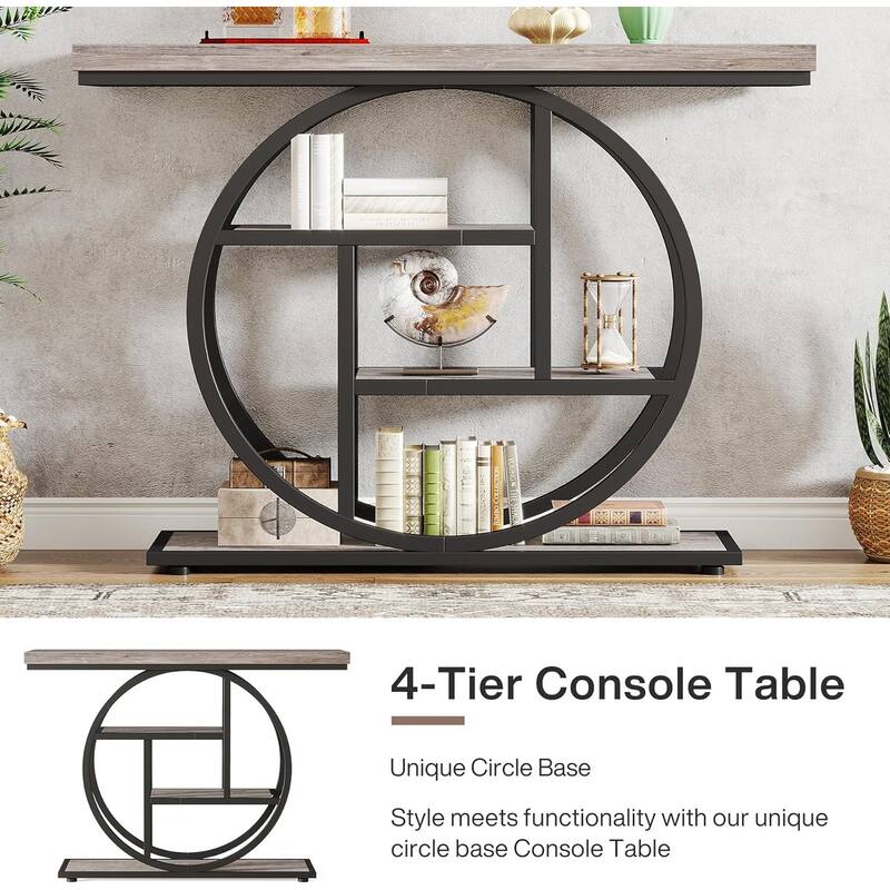 41.3 Inches Industrial 4-Tier Console Table with Circle Base for Living Room, Hallway, Foyer