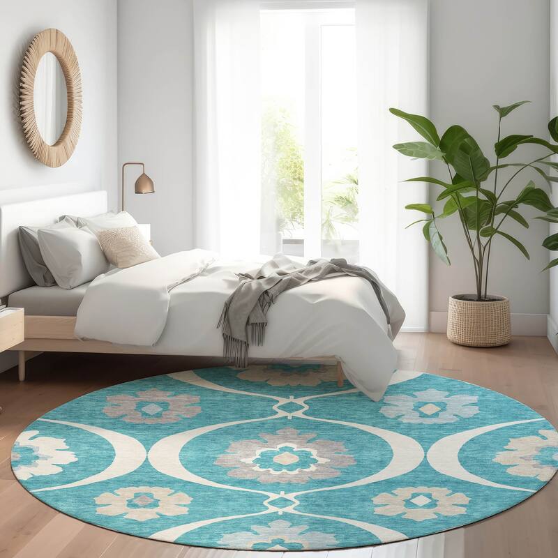 Premium Washable Super Soft Floral Scallops Mayfield Rug - Teal - 8' x 8'