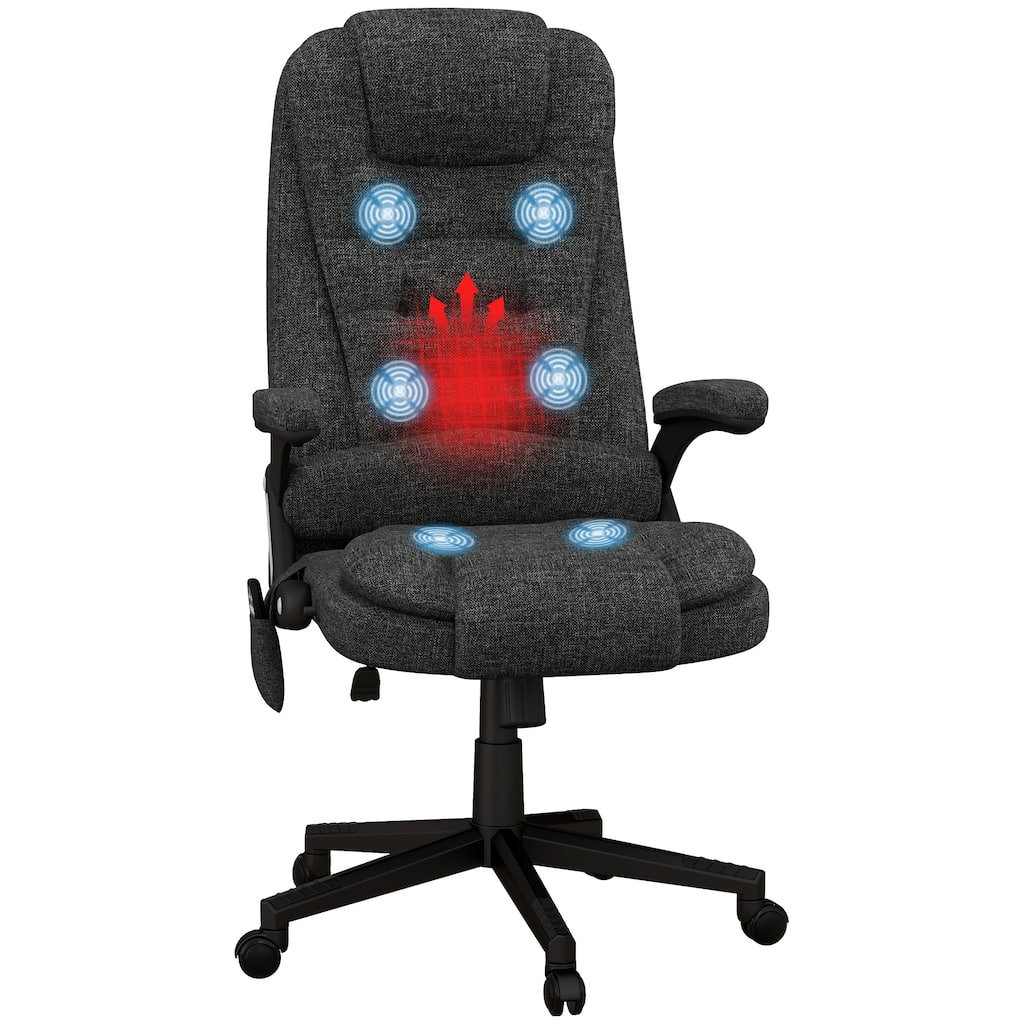 HOMCOM 6 Point Vibrating Massage Office Chair with Heat, Linen High Back Executive Office Chair with Reclining Backrest