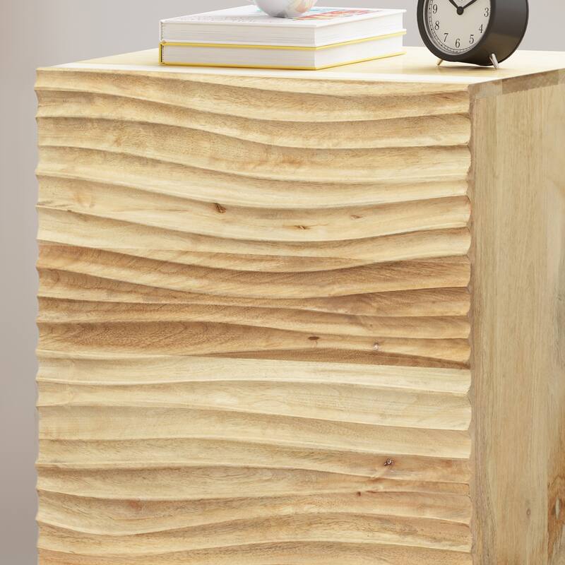18" Retro Natural Wood Design Nightstand with Small Cabinet - Natural