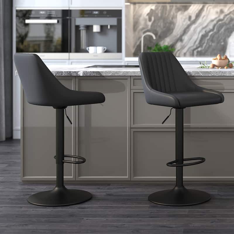 Modern Faux Leather and Metal Adjustable Air-Lift Stool with Swivel, Set of 4 - White and Black