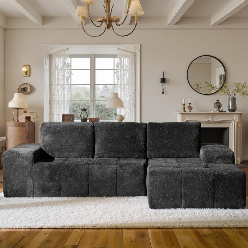 OVIOS Starry Sky Fabric Chaise Lounge Sofa-Grey - Right Chaise-Grey