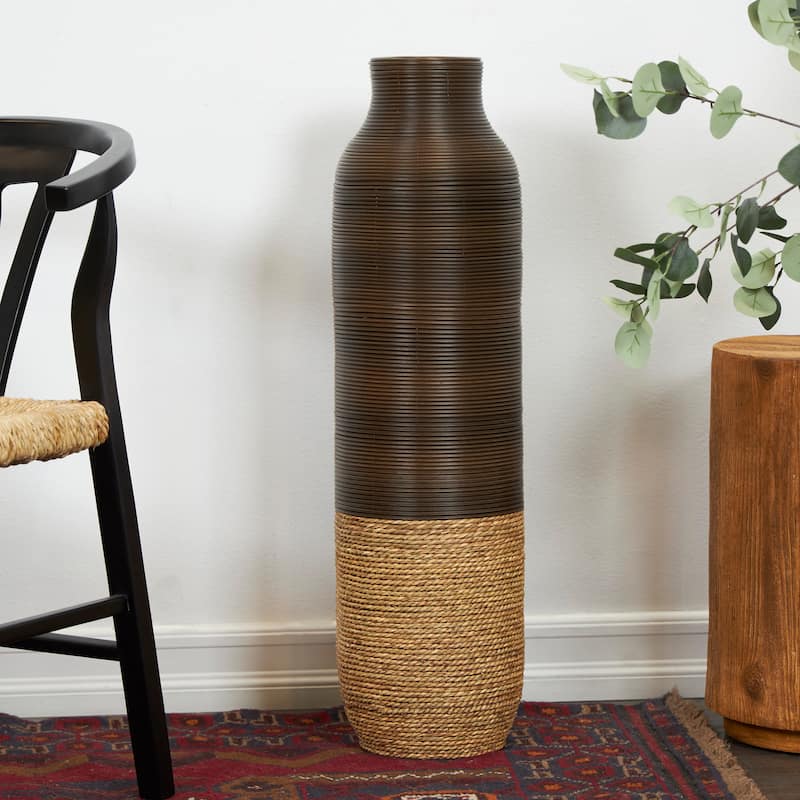Artisan Dark Brown Seagrass Handmade Vase - Dark Brown - 9"W, 32"H