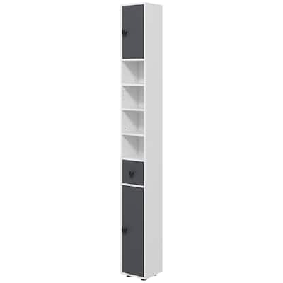 Grey Particle Board Bathroom Cabinet with Shelves, Drawers and Anti-Tip - 7.75" W x 7.75" D x 70.75" H