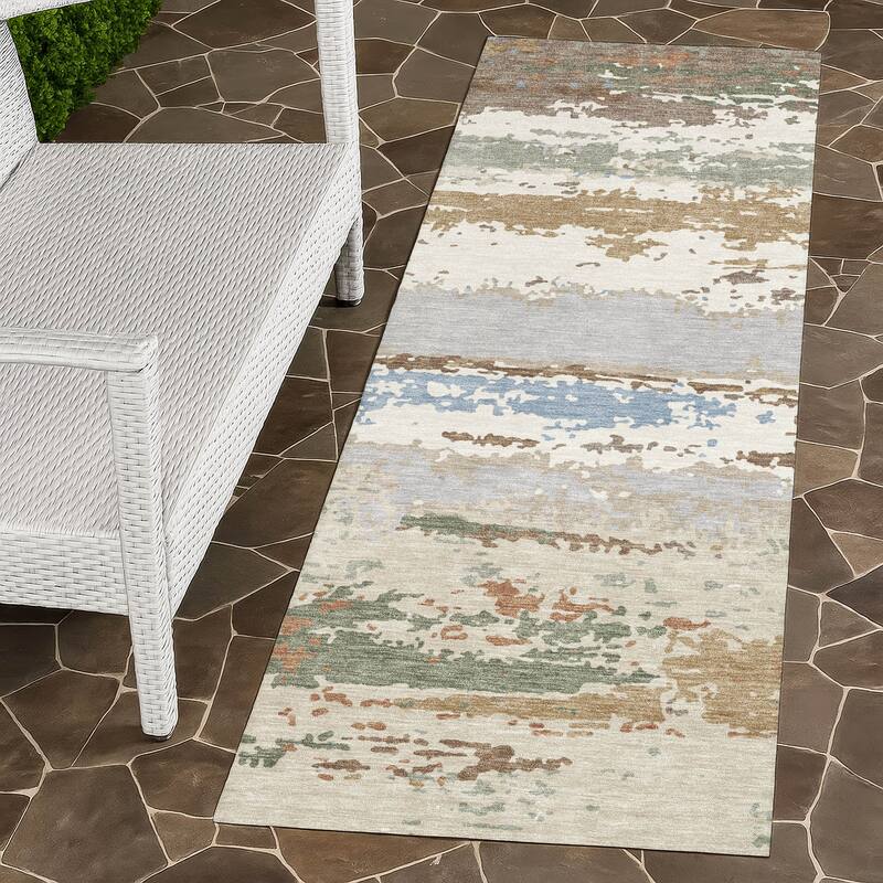 Machine Washable Indoor/ Outdoor Modern Buena Chantille Rug - Ivory - 2'3" x 7'6"