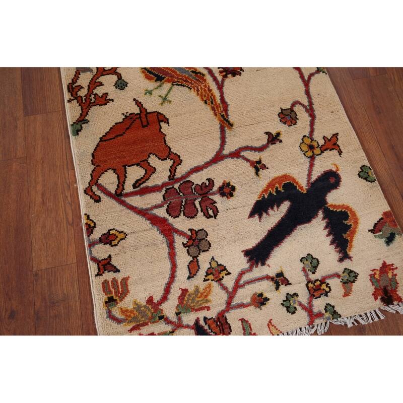 Animals Design Ziegler Oriental Accent Rug Hand-Knotted Wool Carpet - 2'0" x 2'10"