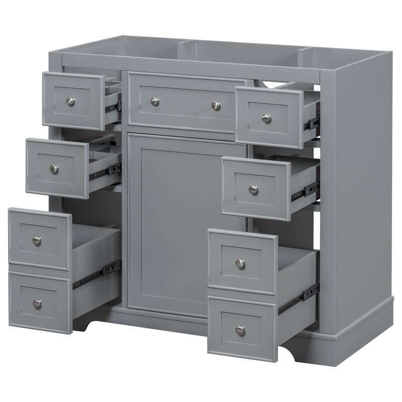 35.6" White Freestanding Bathroom Vanity with 6 Drawers, 1 Door, Adjustable Shelf, Modern Painted Finish