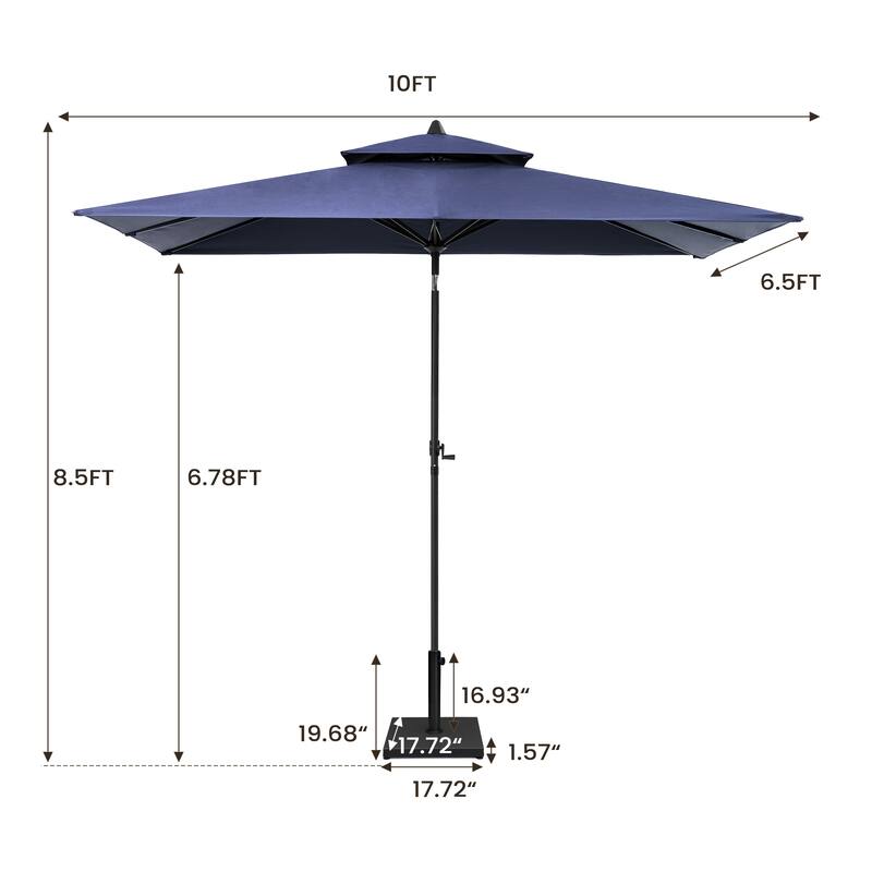 VredHom 10 x 6.5 Ft Double Top Market Patio Umbrella with Tilt-and-Crank