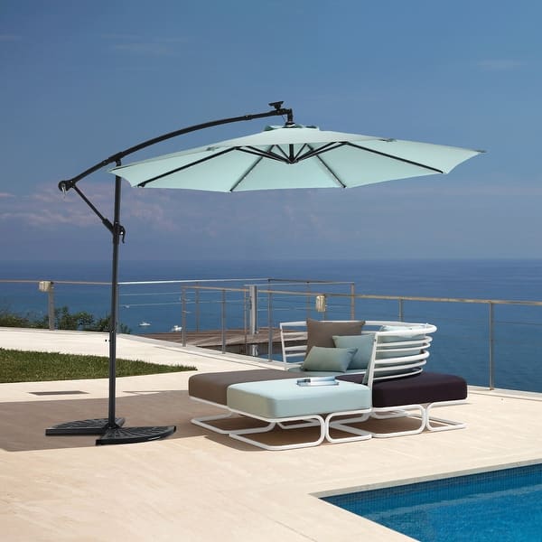 best wind resistant cantilever patio umbrella VOUA 10-ft Steel Beige Crank Cantilever Patio Umbrella Polyester one_size